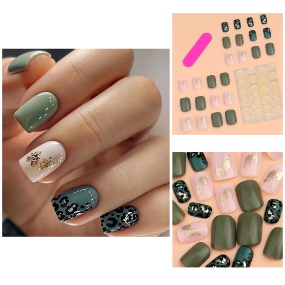 24PCS SHORT GREEN FAKE NAILS - Picture 2 of 5